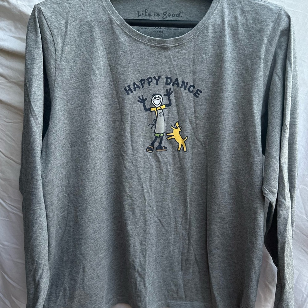 Gray Life is Good Happy Dance Long Sleeve Shirt
